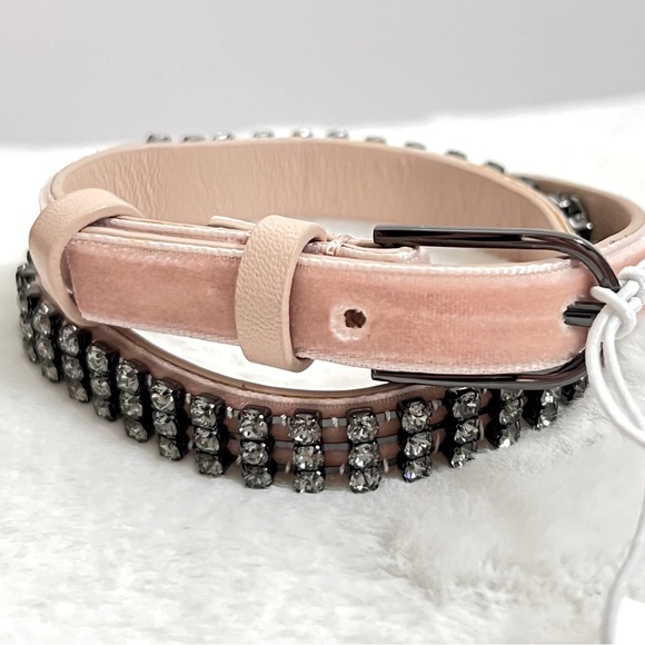 NWT Tory Burch CRYSTAL EMBELLISHED DOUBLE-WRAP VELVET BRACELET -- Warm Blush - Picture 2 of 11